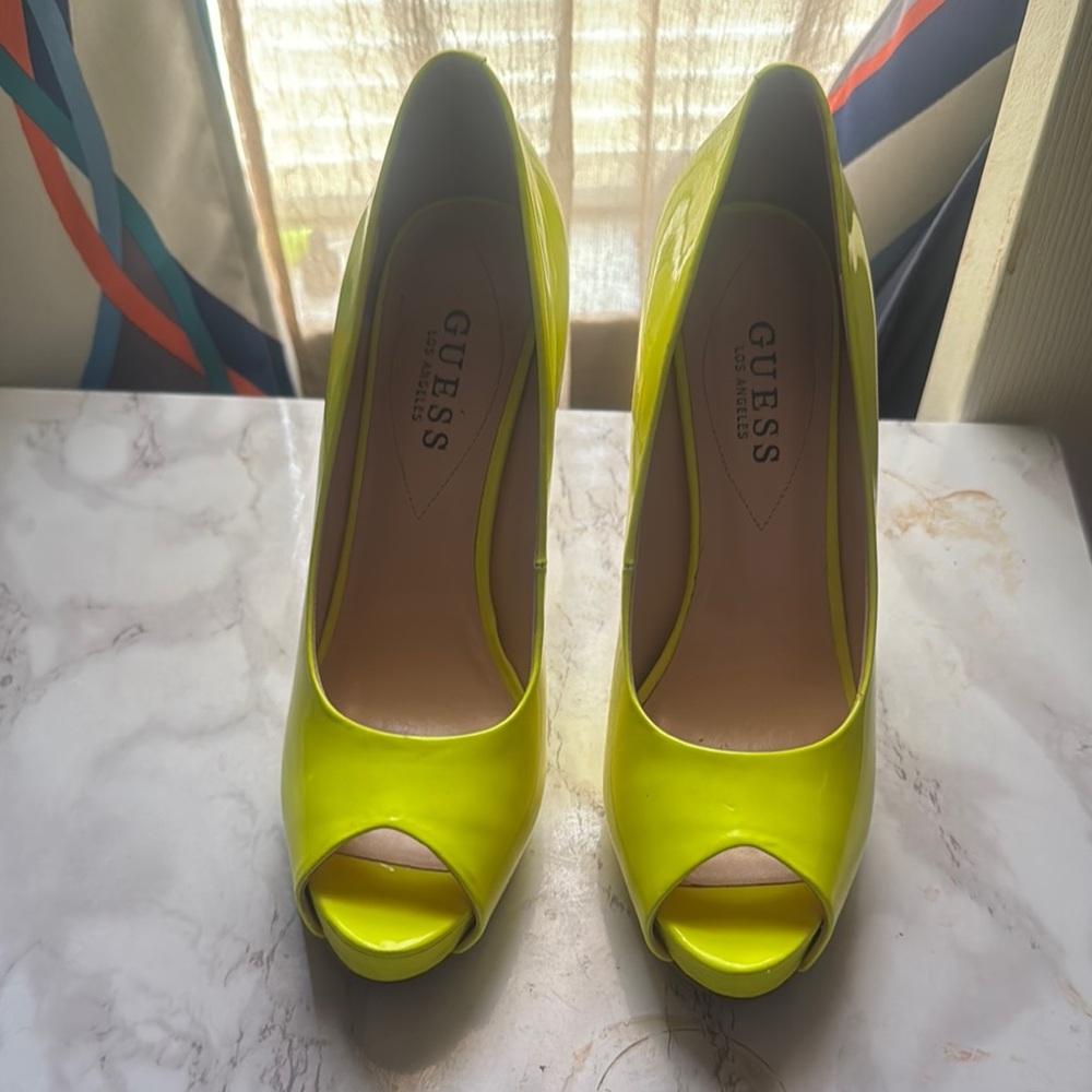 GUESS Neon Yellow Peep Toe Heels